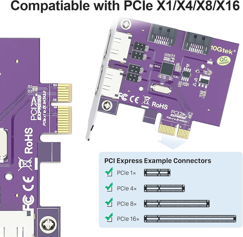 ipolex 2 Port eSATA3.0 or 2 Port SATA3.0 Non-Raid Controller Card, X1, with 2 SATA Cable, Support SSD and HDD - Image 2